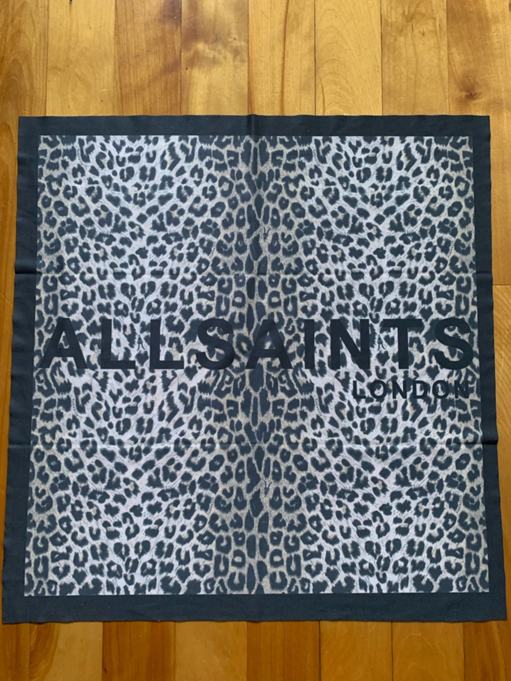 All Saints Leopard Print Logo Scarf - pocket square in Black and Gray